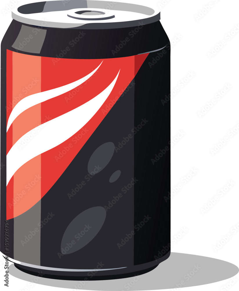 Fototapeta premium Refreshing Soda Can Design: Black and Red Aluminum Can with White Swirls, Isolated on White...