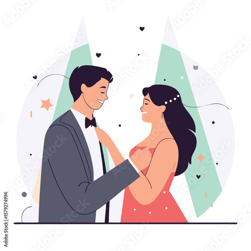 Elegant couple dancing together at a formal event under soft spotlights