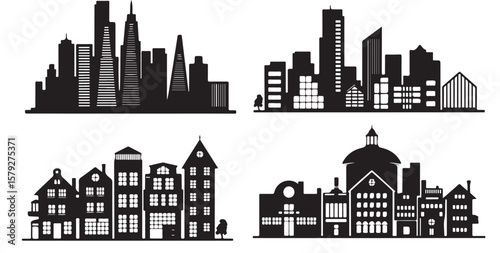 BLACK set of vector VARIOUS city silhouette	
