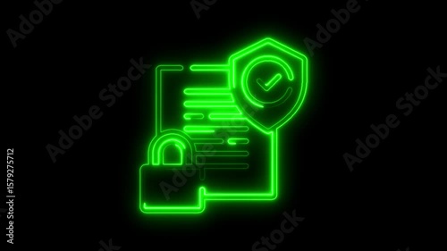 Animated neon sign of data protection digital security and privacy on black