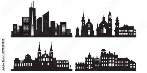 BLACK set of vector VARIOUS city silhouette	
