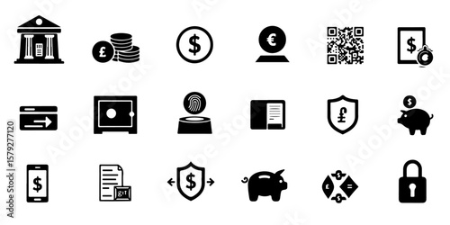 Silhouette Bank & Fintech App UI Icons Set