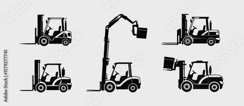 Forklift Silhouettes with Different Attachments