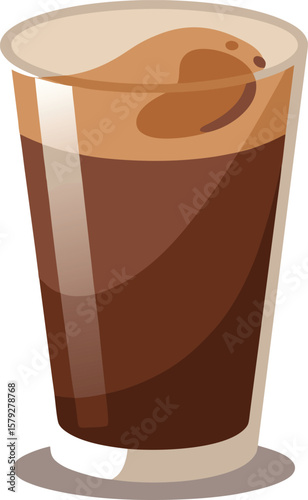 Iced Coffee in a Tall Glass, Refreshing Summer Beverage, Brown Tones, Simple Illustration