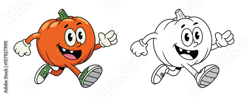Happy Cartoon Pumpkin Character Running Joyfully