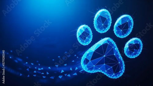 Futuristic glowing blue polygonal paw print on digital background

