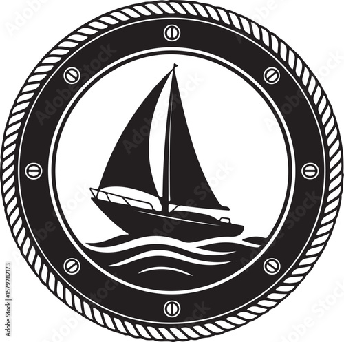 Ocean Voyage Sailboat Adventure in a Nautical Porthole