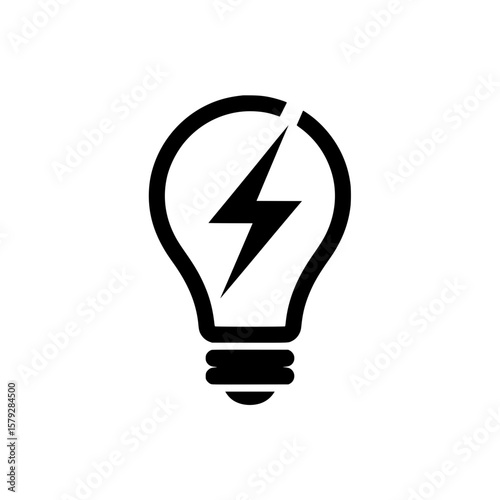 Light Bulb with Lightning Icon: Symbol of Idea and Energy