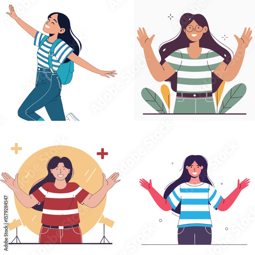 Diverse women expressing joy and greeting with open arms
