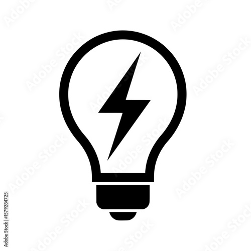 Light Bulb with Lightning Icon: Symbol of Idea and Energy