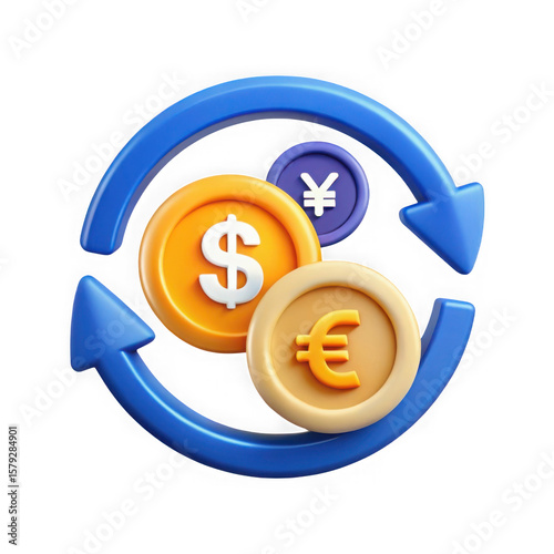 Currency exchange cycle coins isolated on transparent background