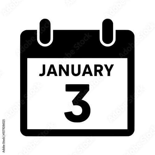 Simple and clean vector illustration of a calendar icon displaying the date January 3rd. 