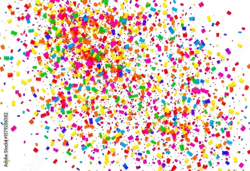 A vibrant explosion of multicolored confetti on a white background,  background,  happy