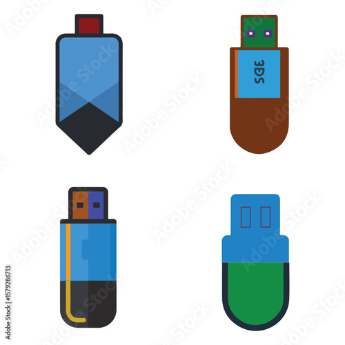 Blue black and brown U S B drives with green and red accents usb drive flash drive