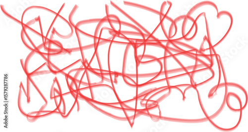 Fotografie A red scribble drawing with overlapping lines creating an abstract design on a w
