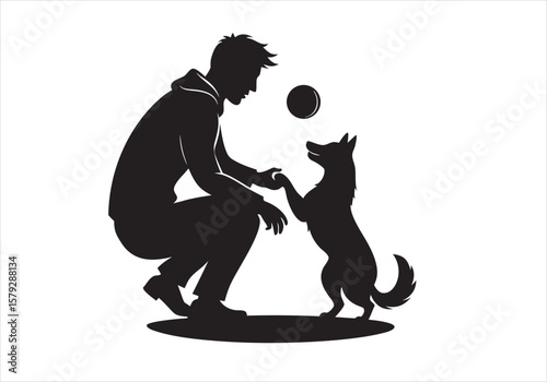 Man and Dog Silhouette: A heartwarming silhouette of a man playing fetch with his dog.  The image evokes a strong sense of companionship and joy.