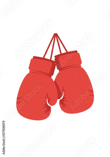 Pair of vibrant red boxing gloves hanging ready for training or competition