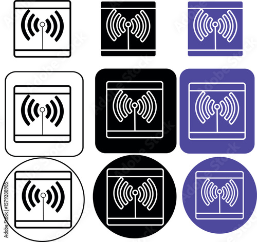 A collection of nine wifi signal icons in various shapes colors and styles arranged in a grid pattern