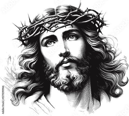 Emmanuel: God With Us Jesus Christ linework vintage ink sketch hand drawn pen drawing illustration background vector
