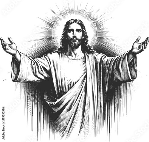 Grace Incarnate Jesus Christ linework vintage ink sketch hand drawn pen drawing illustration background vector