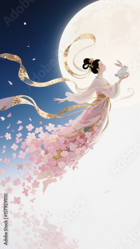 Chinese Style Chang'e Flying to the Moon Illustration