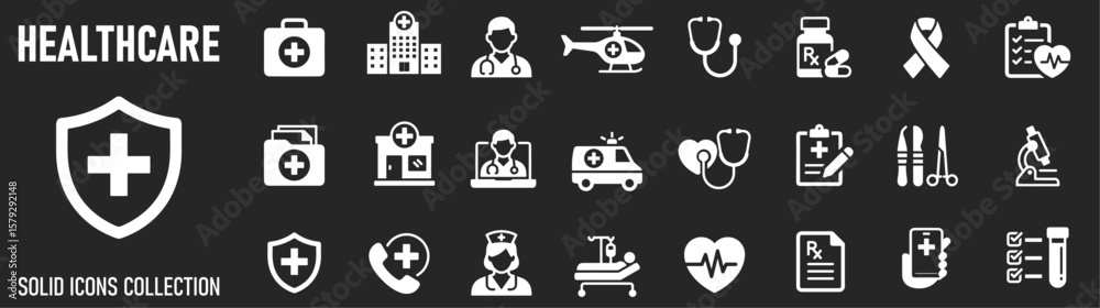Obraz premium Healthcare Icon Set. Features editable icons for medical, doctor, hospital, clinic, healthcare, medicine, and more. Perfect for medical, healthcare, and pharmaceutical designs.
