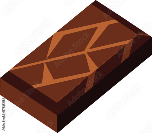 Fresh Bakery and Pastry Delicious Chocolate Bar, Isometric View, Sweet Treat, Brown Candy, Geometric Pattern, Dessert, Confectionery, Tasty Snack,...