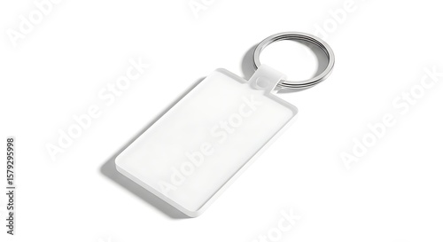 Blank white rectangular keychain mockup on white background