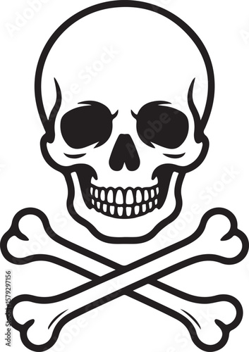 Classic skull and crossbones symbol silhouette isolated on transparent background