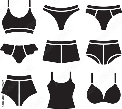 Collection of women s underwear and loungewear silhouettes isolated on transparent background silhouette