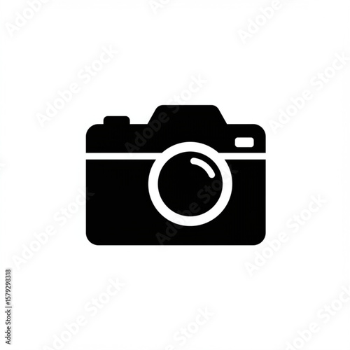 Simple black silhouette of a camera icon on a white background