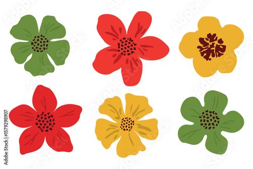 Juneteenth freedom day decorative flowers vector elements set in red green and yellow colors Independence and emancipation day of black people