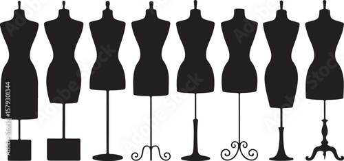 Collection of diverse fashion dress form silhouettes isolated on transparent background
