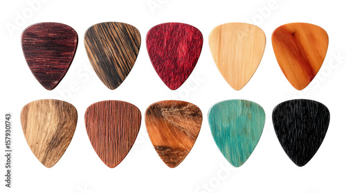 Wooden guitar pick set background isolated on a Transparent background, PNG file.