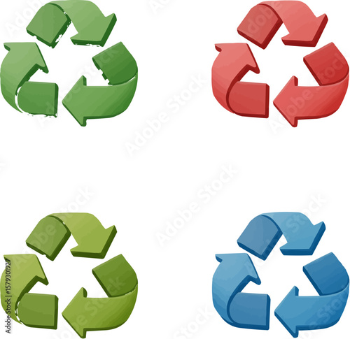 Recycle Symbols Set on Black Background Green Red and Blue Arrows Environment