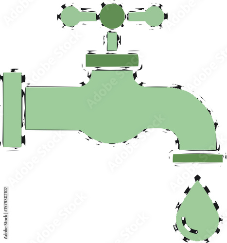 Water tap icon dripping drop design for clean water or plumbing concept