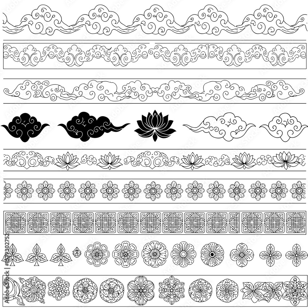 Fototapeta premium Decorative borders and patterns in black and white design 