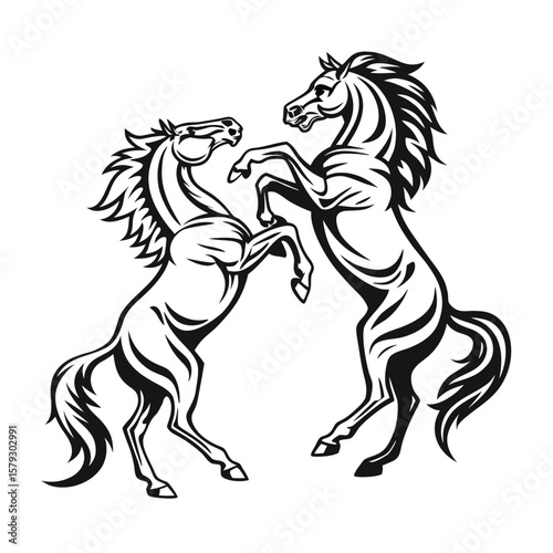 Horse and rider silhouette illustration with wild stallion and equestrian design elements