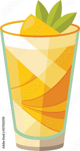 Fresh Bakery and Pastry Refreshing Pineapple Cocktail in a Tall Glass with Garnish, Summer Drink Illustration, Tropical Beverage Design
