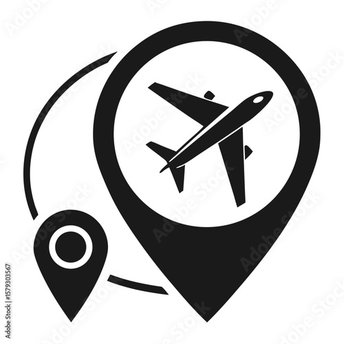 A black and white flight tracker icon with moving dots, symbolizing real-time aviation.