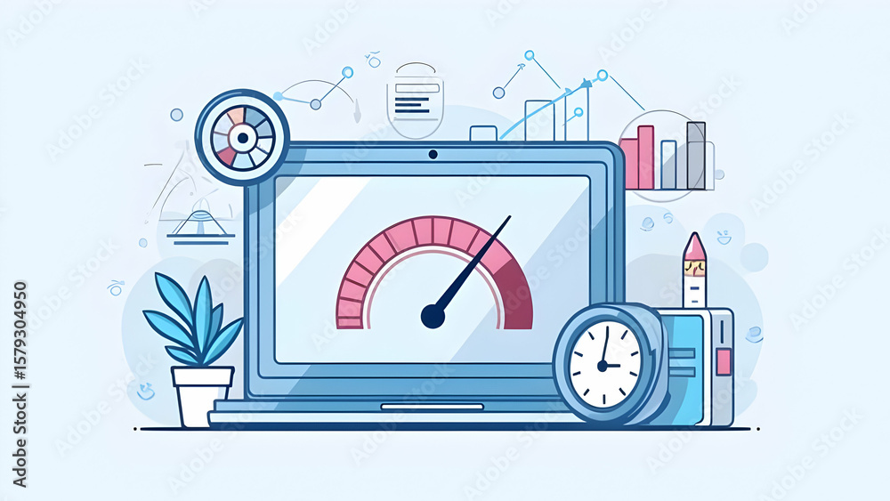 Naklejka premium Performance monitoring icon with speedometer tracking
