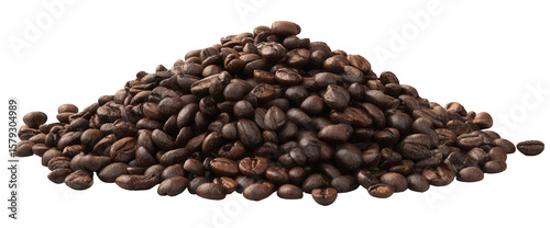Pile of coffee beans isolated on a white background, png, transparent