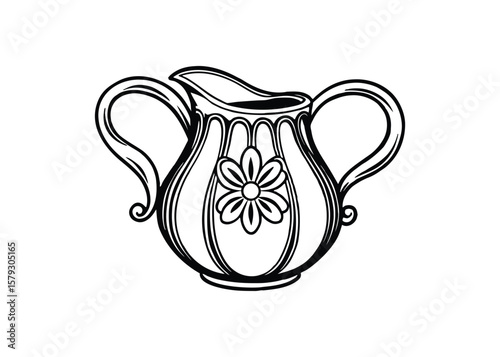 Silhouette of vintage charm pitcher isolated on a white background