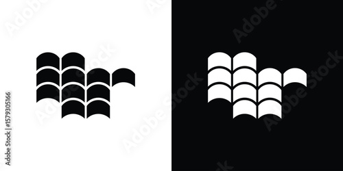 Roof tile icon collection - vector outline and silhouette