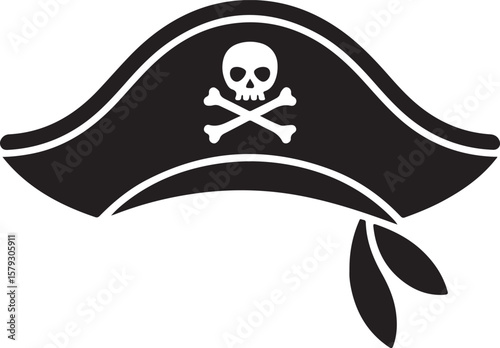 Pirate Hat Vector Illustration with Skull and Crossbones in Black and White