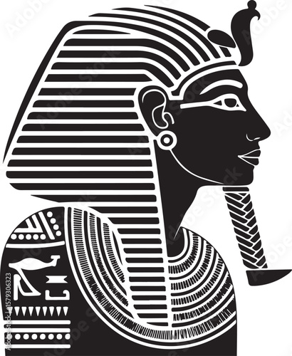 Pharaoh Profile Vector Illustration of Ancient Egyptian Ruler in Headdress