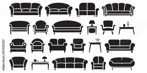 black vector various style furniture silhouettes SET	
