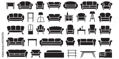 black vector various style furniture silhouettes SET	

