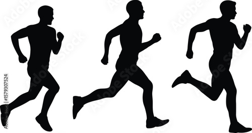 Set of running man silhouettes in motion sequence for fitness, sport, and exercise concepts.