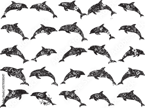 Floral Dolphin Stencil